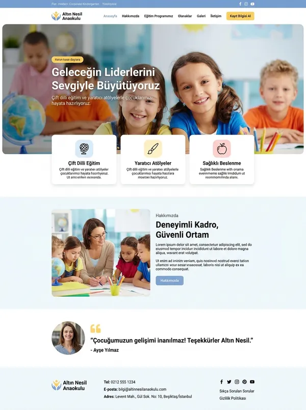 Anaokulu ve Kreş Eğitim Web Tasarımı anaokulu ve kreş eğitim web tasarım referansı - Modern, mobil uyumlu ve SEO dostu web sitesi arayüzü
