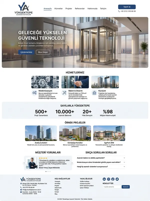 Asansör Bakım ve Servis Web Tasarımı asansör bakım ve servis web tasarım referansı - Modern, mobil uyumlu ve SEO dostu web sitesi arayüzü