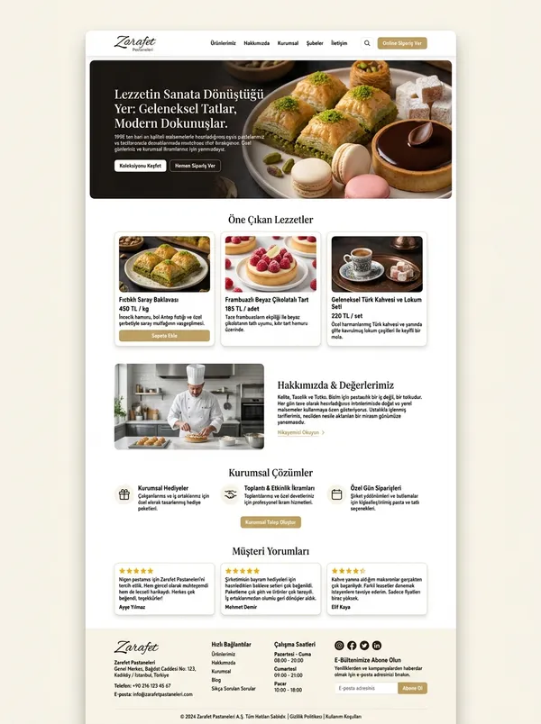 Butik Pasta ve Kafe Web Tasarımı butik pasta ve kafe web tasarım referansı - Modern, mobil uyumlu ve SEO dostu web sitesi arayüzü