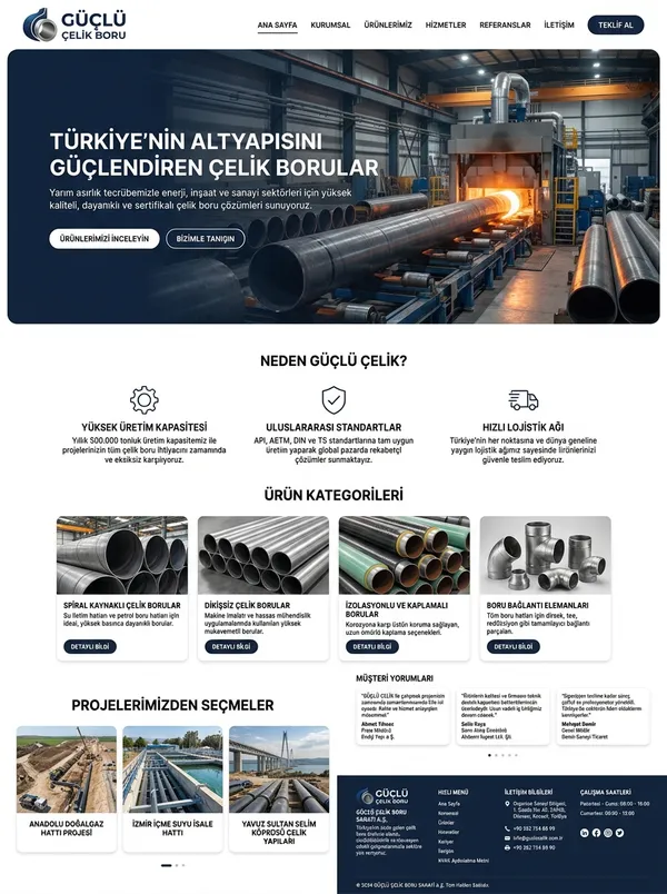 Çelik Boru Üretim Sanayi Web Tasarımı çelik boru üretim sanayi web tasarım referansı - Modern, mobil uyumlu ve SEO dostu web sitesi arayüzü