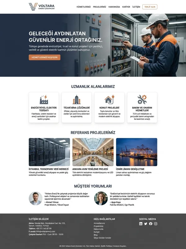 Elektrik Taahhüt ve Proje Web Tasarımı elektrik taahhüt ve proje web tasarım referansı - Modern, mobil uyumlu ve SEO dostu web sitesi arayüzü