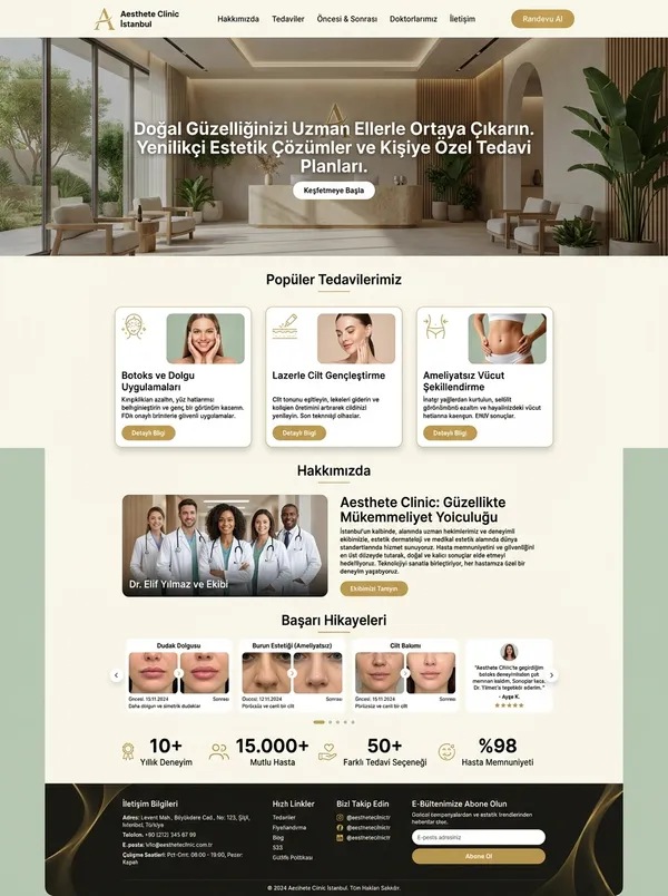 Estetik ve Güzellik Kliniği Web Tasarımı estetik ve güzellik kliniği web tasarım referansı - Modern, mobil uyumlu ve SEO dostu web sitesi arayüzü