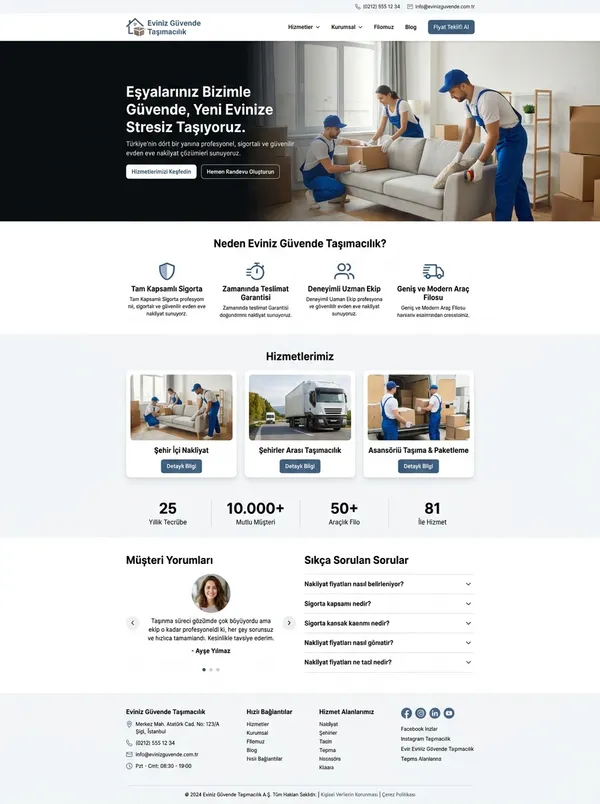 Evden Eve Nakliyat Web Tasarımı evden eve nakliyat web tasarım referansı - Modern, mobil uyumlu ve SEO dostu web sitesi arayüzü