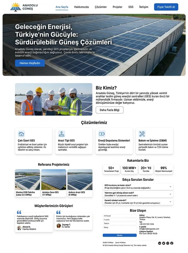 Güneş Enerjisi Sistemleri (GES) Web Tasarımı güneş enerjisi sistemleri (ges) web tasarım referansı - Modern, mobil uyumlu ve SEO dostu web sitesi arayüzü