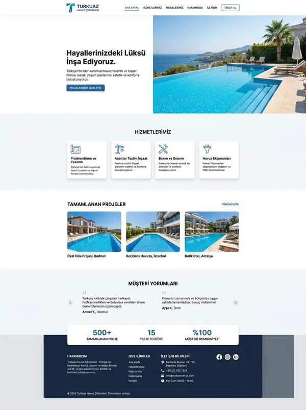 Havuz Yapımı ve Peyzaj Web Tasarımı havuz yapımı ve peyzaj web tasarım referansı - Modern, mobil uyumlu ve SEO dostu web sitesi arayüzü