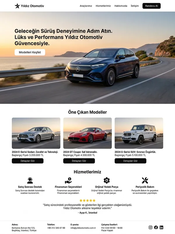 Oto Galeri ve Araç Kiralama Web Tasarımı oto galeri ve araç kiralama web tasarım referansı - Modern, mobil uyumlu ve SEO dostu web sitesi arayüzü