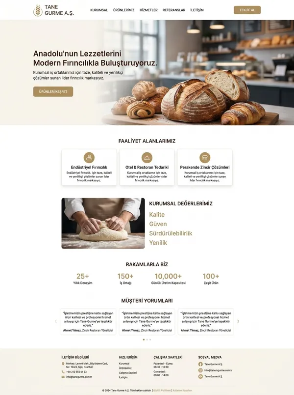 Pastane ve Fırın Web Tasarımı pastane ve fırın web tasarım referansı - Modern, mobil uyumlu ve SEO dostu web sitesi arayüzü