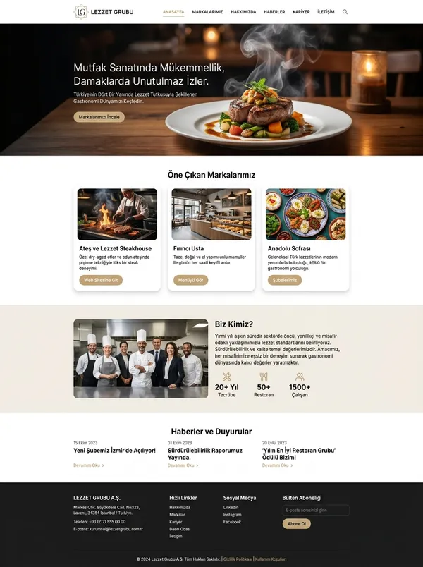 Restoran, Kafe ve Lokanta Web Tasarımı restoran, kafe ve lokanta web tasarım referansı - Modern, mobil uyumlu ve SEO dostu web sitesi arayüzü