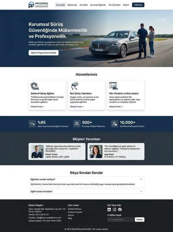 Sürücü Kursu ve Ehliyet Web Tasarımı sürücü kursu ve ehliyet web tasarım referansı - Modern, mobil uyumlu ve SEO dostu web sitesi arayüzü